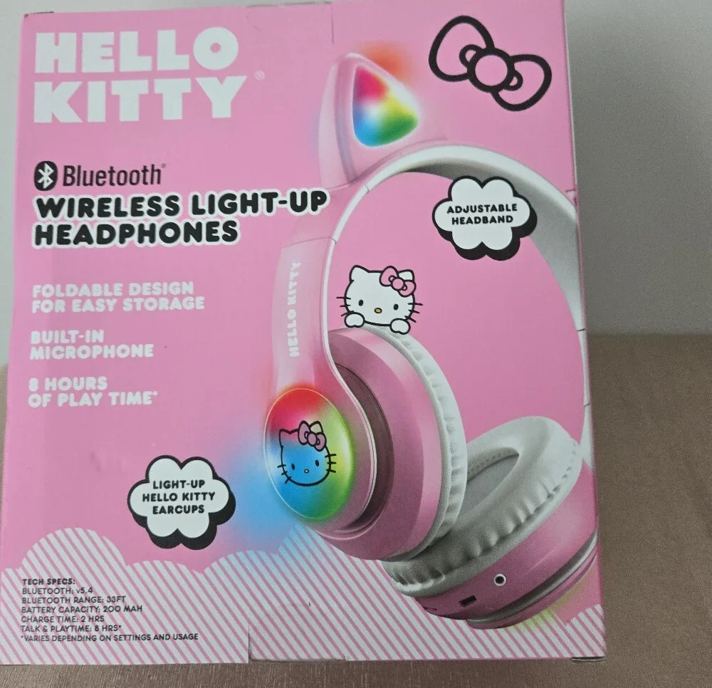 Hello Kitty Bluetooth Wireless Light-Up Headphones Pink LED Cat Ear Headset - Picture 8 of 10